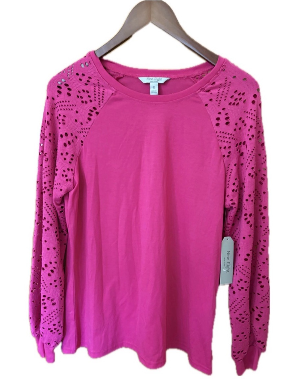 NWT Nine Eight New York Pink Eyelet Sleeve Top | Size Small | MSRP $95